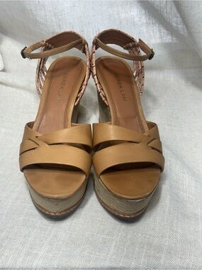 Derek Lam Ayami Cognac Leather Wedge Sandals with Braided Ankle Strap